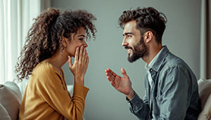 Paar im Gespräch zeigt echte und verdeckte Emotionen
